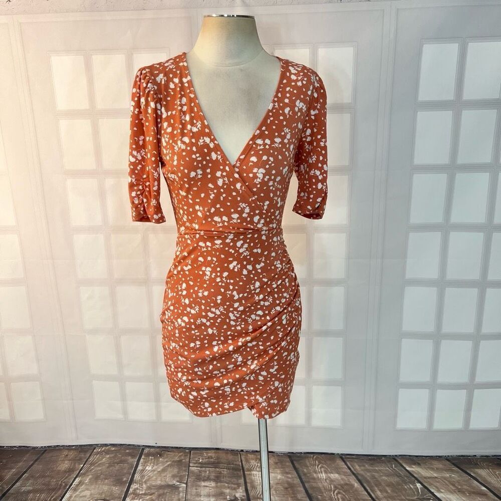 🔥🔥5 for $25🔥🔥 All in Favor Mauve Surplice Neck Bodycon Short Sleeve Mini Dress
